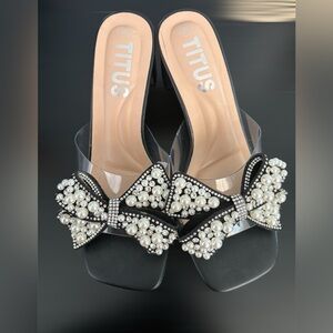 Stylish Black Pearl Embellished Heels